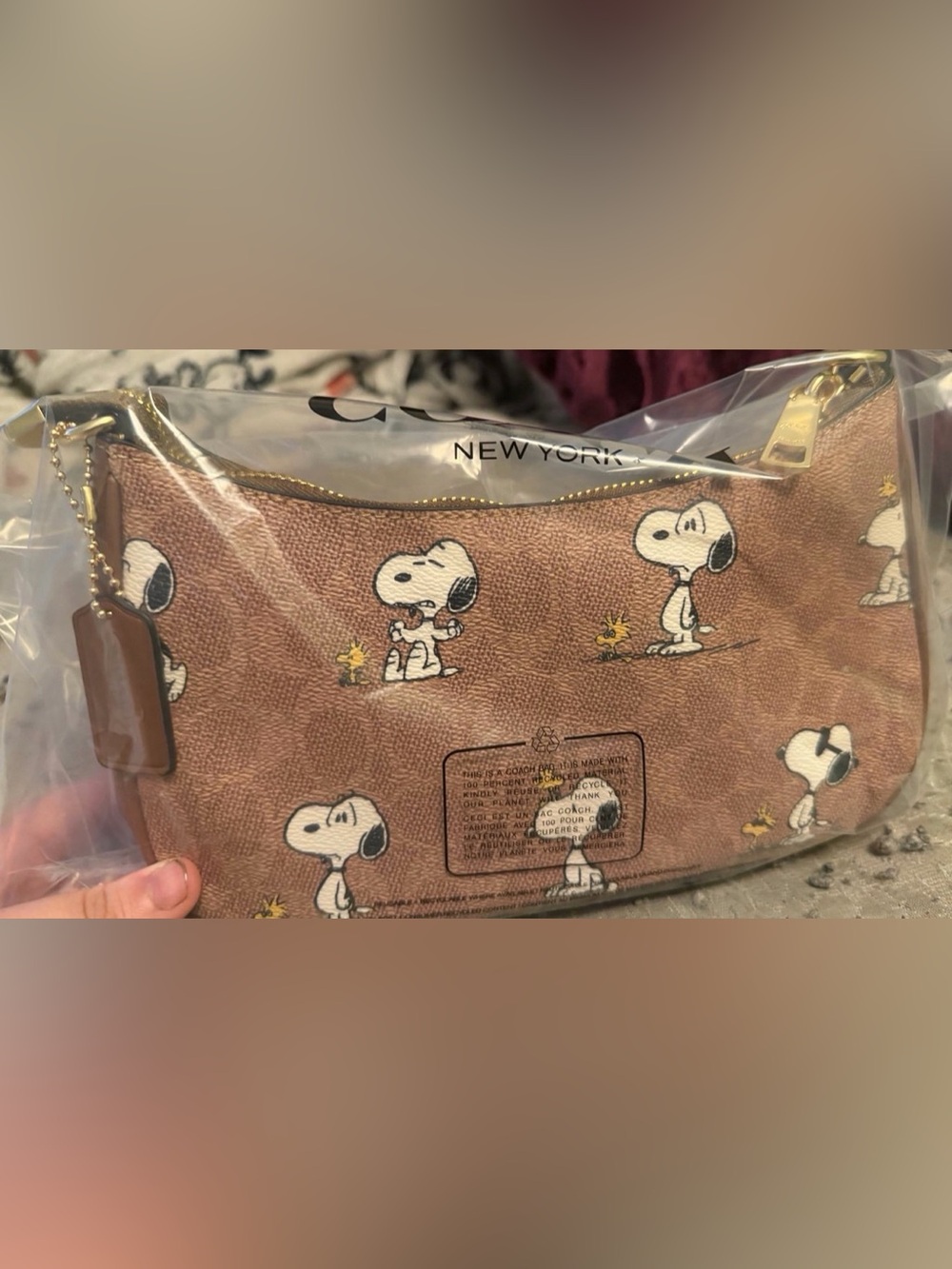 Coach x Peanuts Snoopy Teri Shoulder Bag Brown Signature Canvas